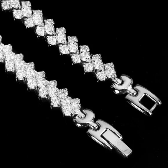925 Sterling Silver plated White Zircon 7” Tennis Bracelet w/ Stainless Clasp - Picture 3 of 9
